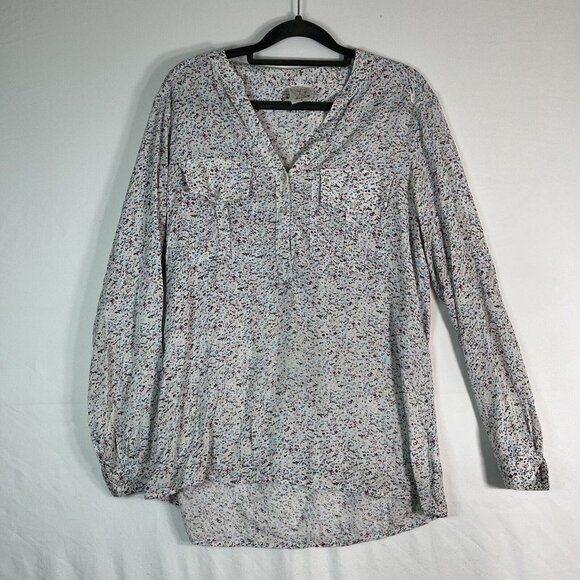Ella Moss Long Sleeve Half Button Front Floral Blouse Breast Pockets White XS - Picture 2 of 10